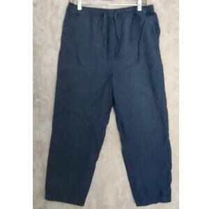 Women's 100% Linen Pants Blue Sz Med Slash Pockets Pull-on Drawstring Wille Wear